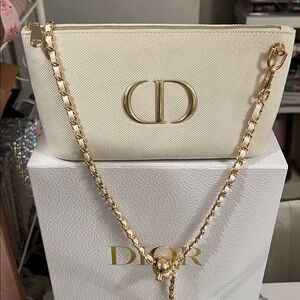 Dior Ivory Clutch with Adjustable 47 inch Gold Chain